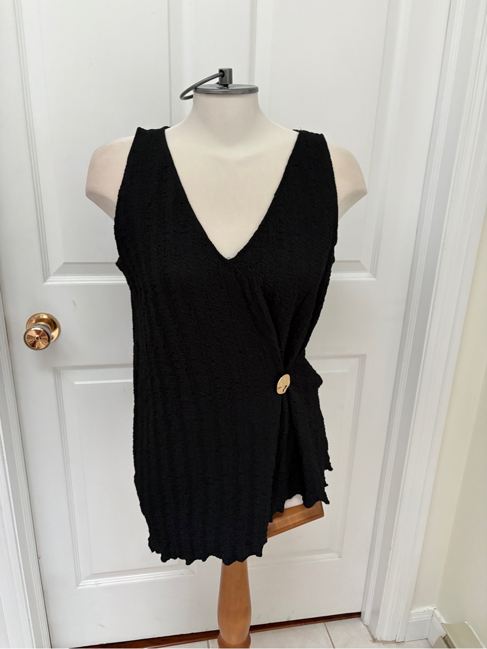Primark Black V-Neck Sleeveless Wrap Top with Button Detail